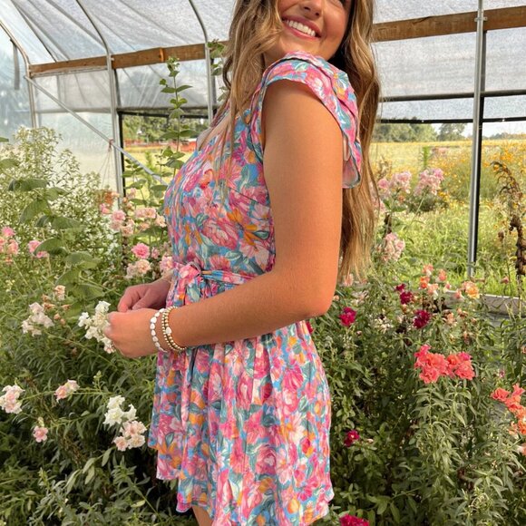 Women's Flirty Floral Summer Romper | Pink Multi - Picture 3 of 7